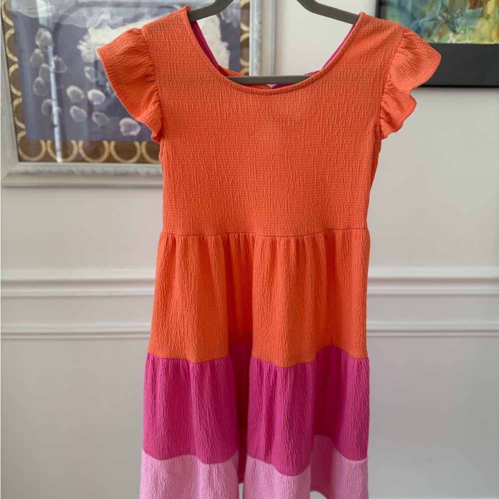 Bonnie Jean Orange and Pink Ruffled Tiered Sundress